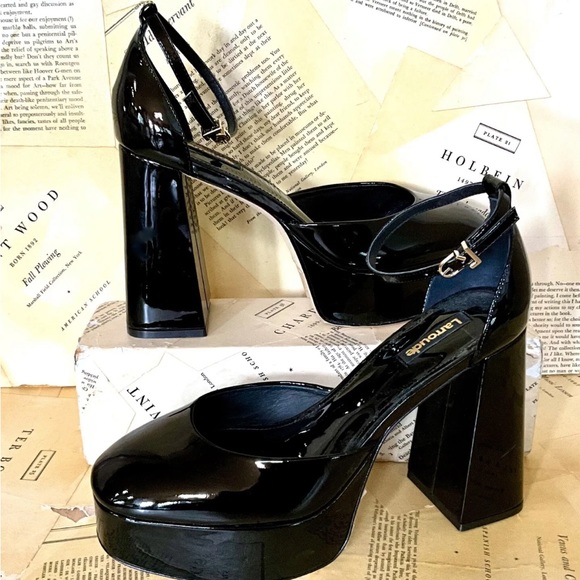 Anthropologie Larroude Ari Maryjane Pump Platform Black Patent Leather - Picture 5 of 8